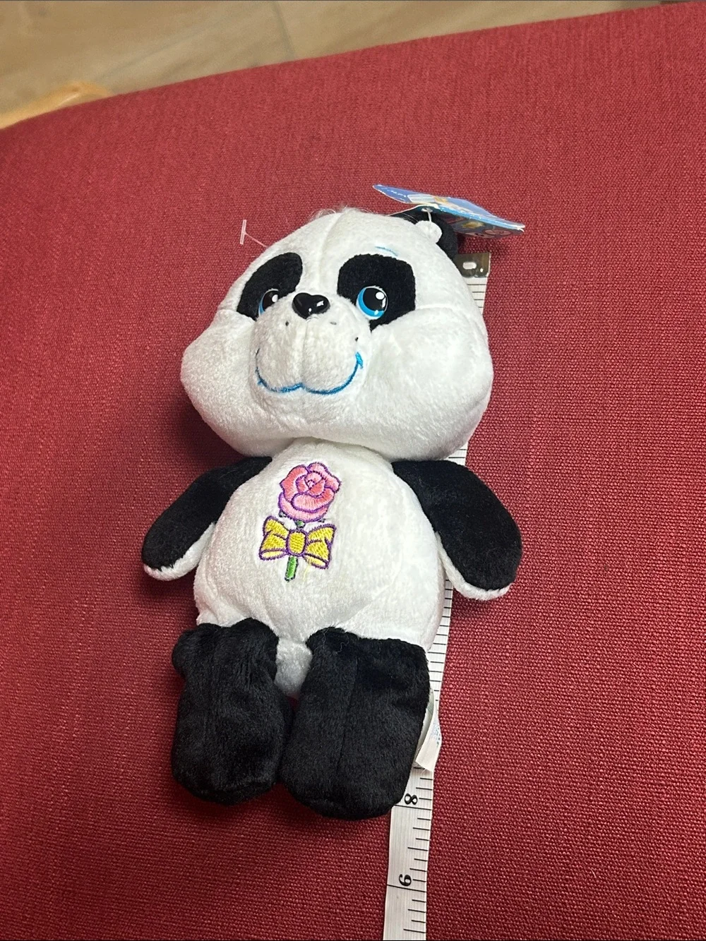 RARE Care Bears Cousin Polite Panda beanie White Black with Pink Rose Accent 8” - Picture 10 of 11